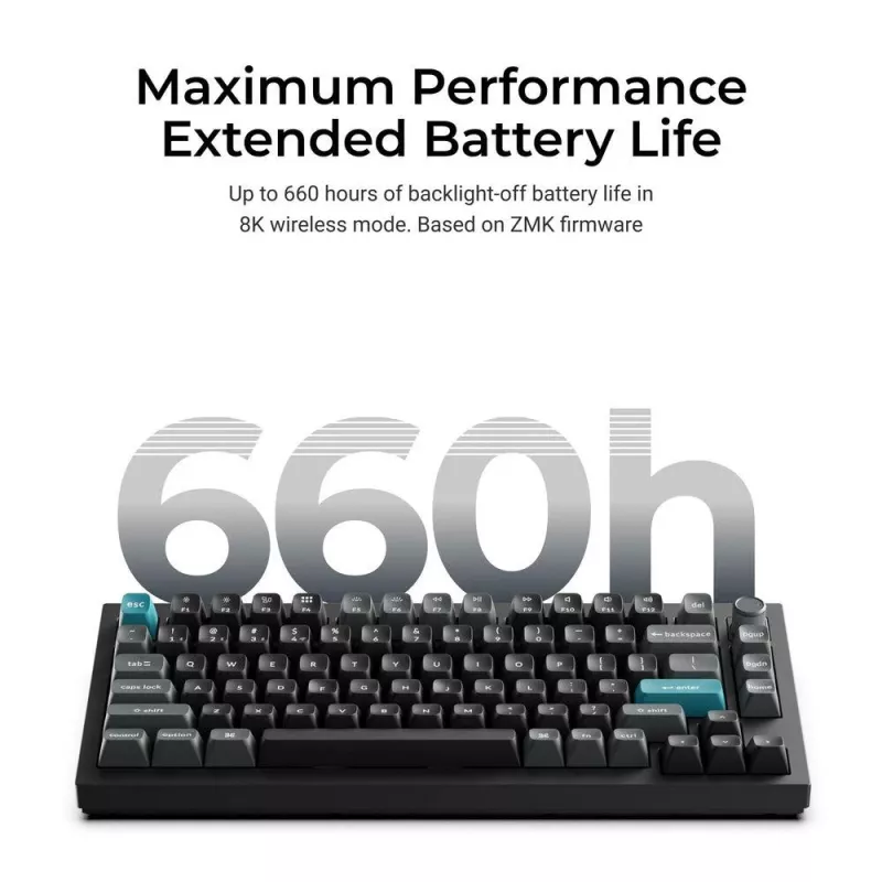 Mechaniczna klawiatura Keychron Q1 Ultra 8K — układ 75%, USB + RF Wireless + Bluetooth, RGB, czarna