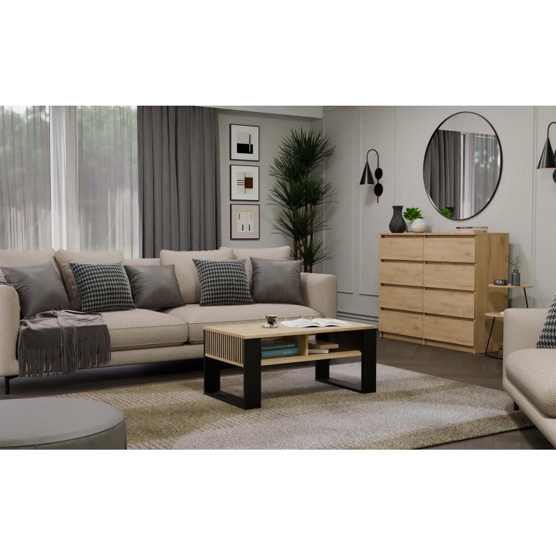 top e shop STOLIK KAWOWY ŁAWA MODERN 2P cienki Dąb Artisan z czarnymi listwami