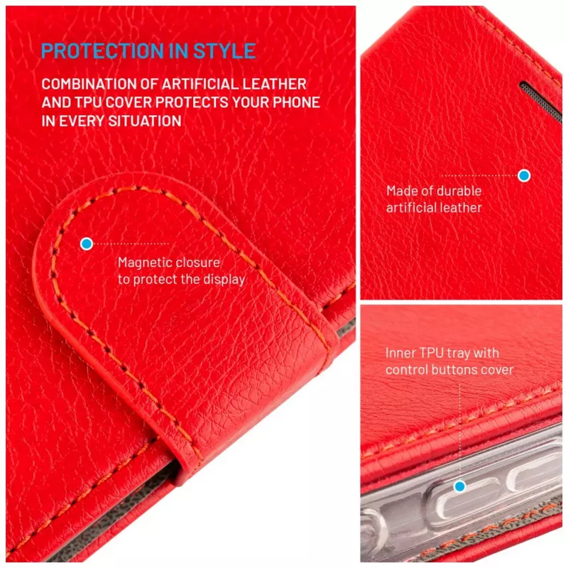 Skórzany futerał książkowy FIXED do Samsung Galaxy A36 5G — czerwony, ochrona przodu i tyłu, precyzyjne wycięcia