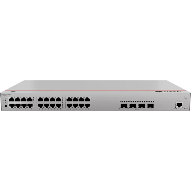 Switch HUAWEI S220-24P4X — 24 x Gigabit (10/100/1000) RJ-45, 4 x SFP+, PoE, 1U szary