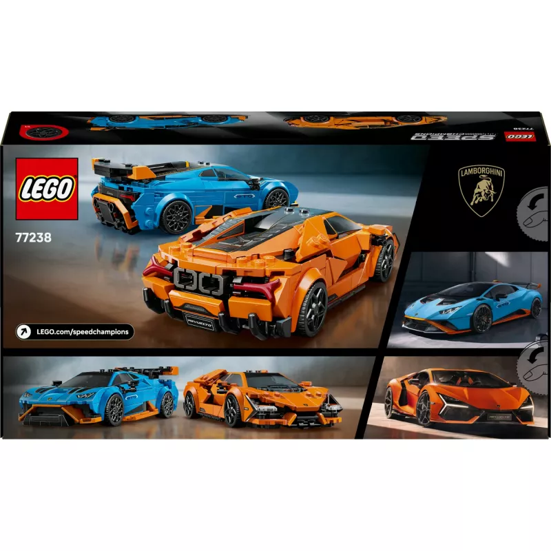 Klocki konstrukcyjne LEGO Speed Champions zestaw 77238 — Lamborghini Revuelto & Huracán STO, 607 elementów, 2 minifigurki, zalecany wiek 10+