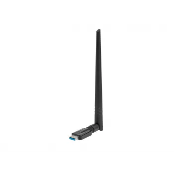 Karta WLAN wewnętrzna LANBERG NC-1200-WIE — Dwuzakresowy adapter USB WLAN, RTL8812BU, do 1200 Mbit/s, zewnętrzne anteny 2x2 (5 dBi), czarny