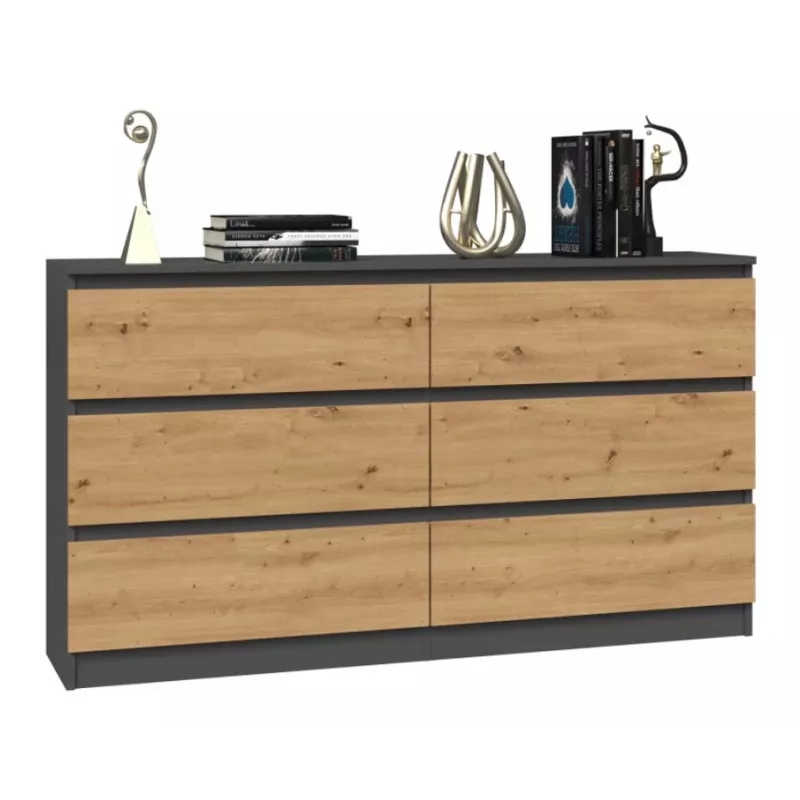 Komoda Top e Shop M6 140 ANT/ART, 6 szuflad, Antracyt Dąb, 1380×750×400 mm
