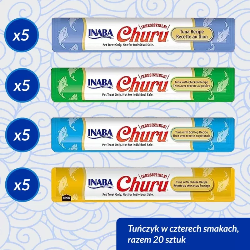 Mokre przysmaki dla kota INABA Churu Variety Box — Tuńczyk, 20 saszetek x 14 g, pasta, wilgotność 88%, białko 8,5%