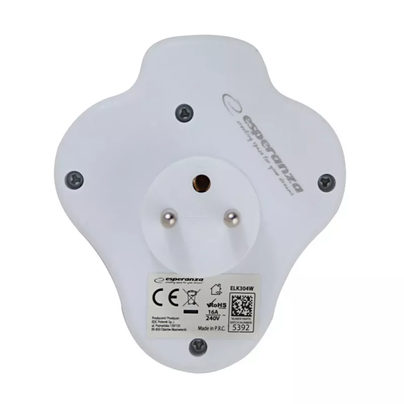 Esperanza ELK304W rozdzielacz elektryczny, 3 gniazda z przełącznikiem, biały