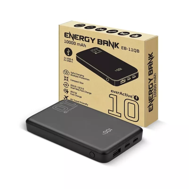 Przenośny powerbank everActive EB-11QB 10 000 mAh, 2× USB-C 20W (QC4.0)