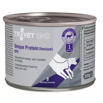 Mokra karma TROVET Unique Protein UPV Venison 200 g — uzupełniająca mokra karma dla dorosłych psów i kotów, bezzbożowa, bez cukru