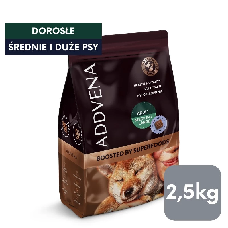 ADDVENA Boosted by superfoods Adult Medium/Large Beef - sucha karma dla psa - 2,5kg