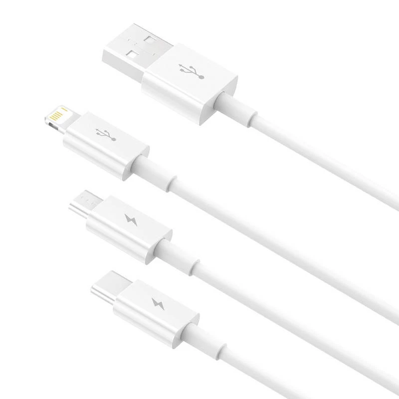 Kabel USB Baseus SUP0003529 — USB 3.2 Gen 1 (3.1 Gen 1), 1 m, USB-A na USB-C / Micro USB-A / Lightning, biały