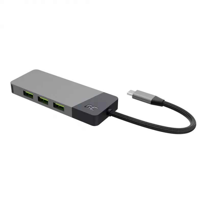Hub USB Type‑C zielony Cell HUBGC01 — 7 portów: 3×USB‑A 3.2 Gen 1, 1×USB‑C 3.2 Gen 1, HDMI, czytnik microSD+SD — srebrny