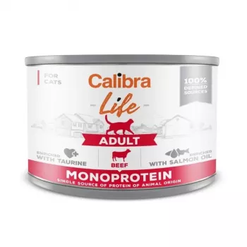 Mokra karma dla kota Calibra Life Adult Beef 200 g saszetka — pełnoporcjowa karma mokra dla kotów dorosłych, 78% wilgotności, 9,5% białka