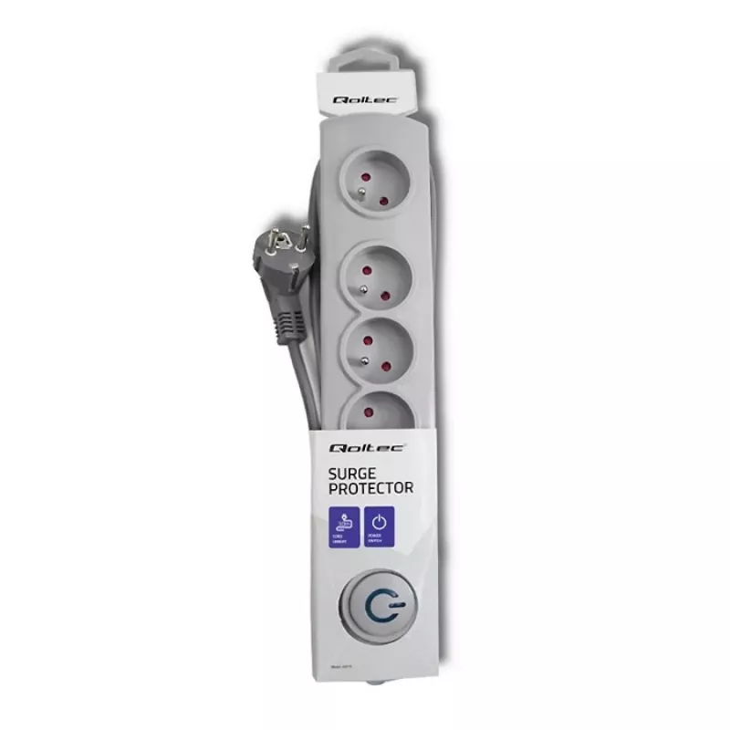 Listwa przeciwprzepięciowa Qoltec 50272 szara 5 gniazd AC 230V 3m