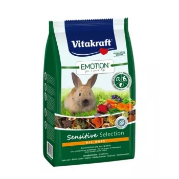 Sucha karma dla królików Vitakraft Emotion Sensitive 600 g — kompletna karma dla dorosłych królików z wrażliwym trawieniem, smak warzyw, 17% włókna surowego