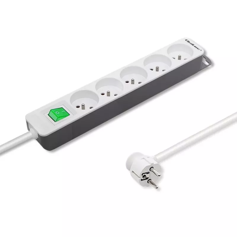 Listwa zasilająca Qoltec 50290 1,8 m, 5 gniazd AC, wewnętrzna, biała