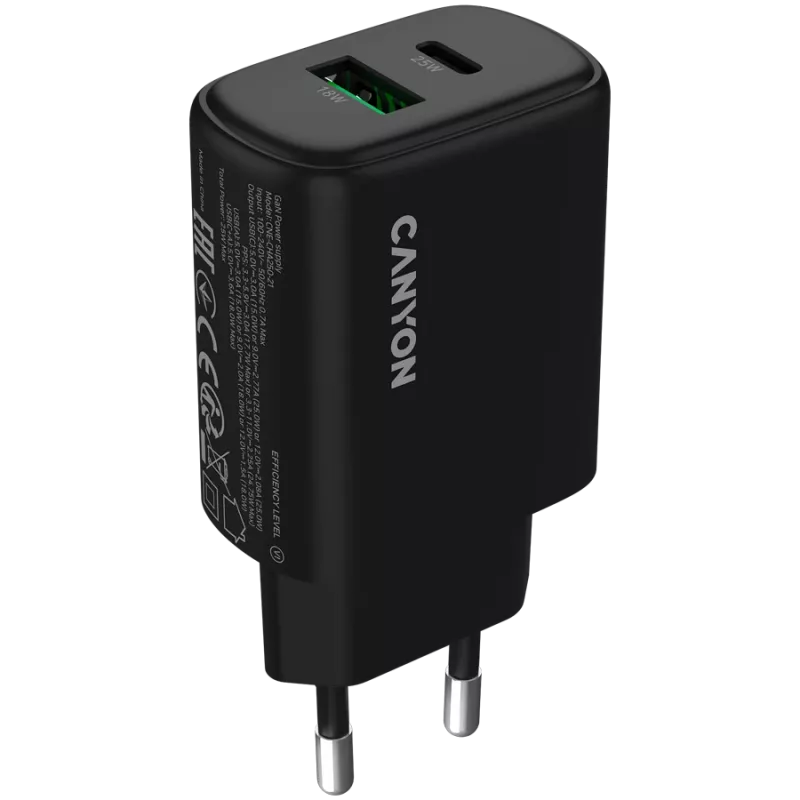 Ładowarka CANYON OnCharge 250 25W 1xPD 1xQC EU Czarny