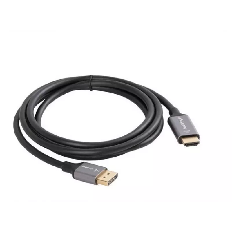 Lanberg CA-DPHD-20CU-0018-BK przejściówka kabel wideo 1.8 m DisplayPort HDMI Type A (Standard) Czarny, Srebrny