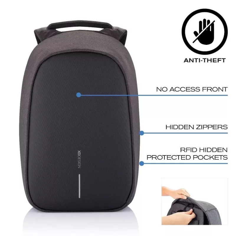 Plecak XDDESIGN Bobby Hero Small, antykradzieżowy, 11,5 L, tablet do 12,9 cala, PET/pianka, czarny