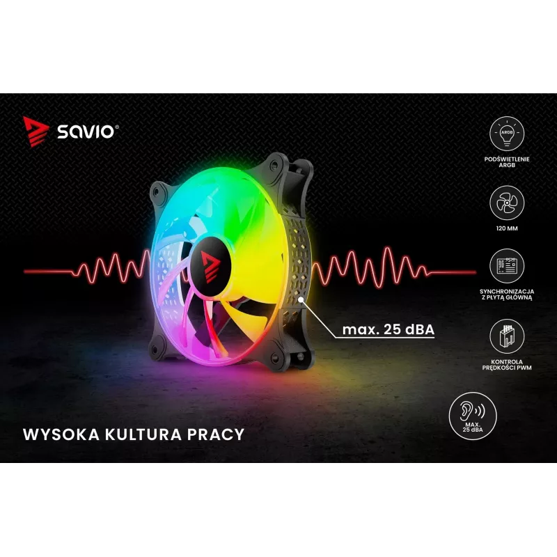 Wentylator obudowy SAVIO Blast 120mm ARGB PWM - Czarny