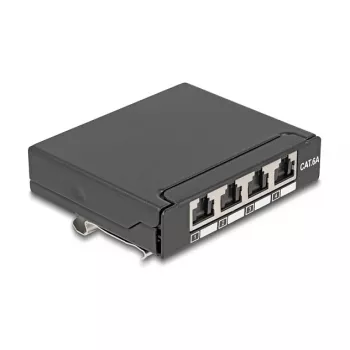 Patch panel DELOCK Mini Desktop RJ45 4-port Cat.6A ekranowany czarny, metal, 90×22×93 mm