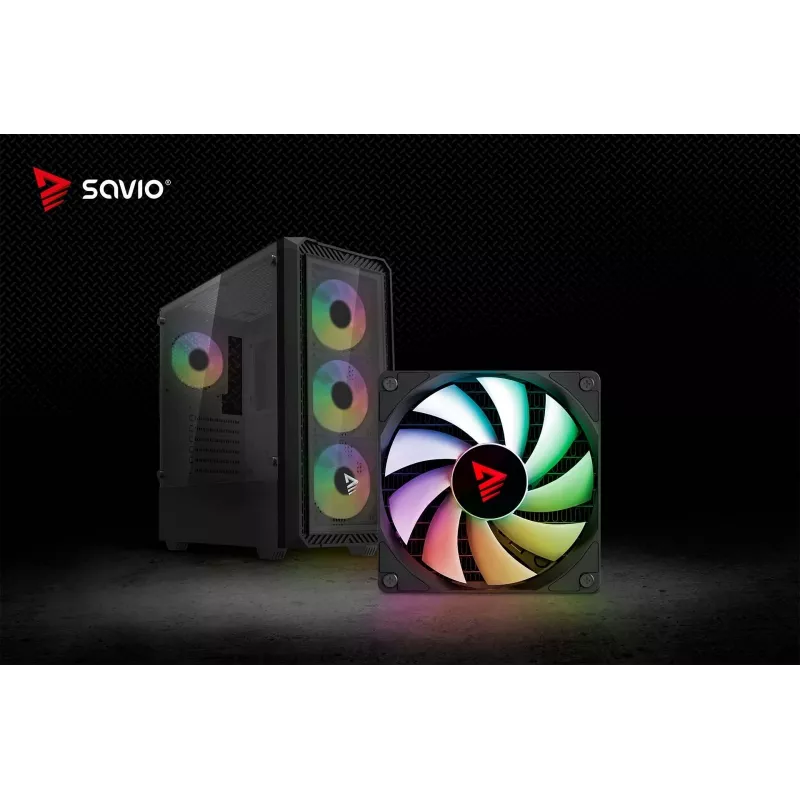 Obudowa PC Cube SAVIO Noctis Glass RGB — Czarny, ATX/Micro-ATX, 210×410×450 mm, 3×120 mm wentylatory z przodu