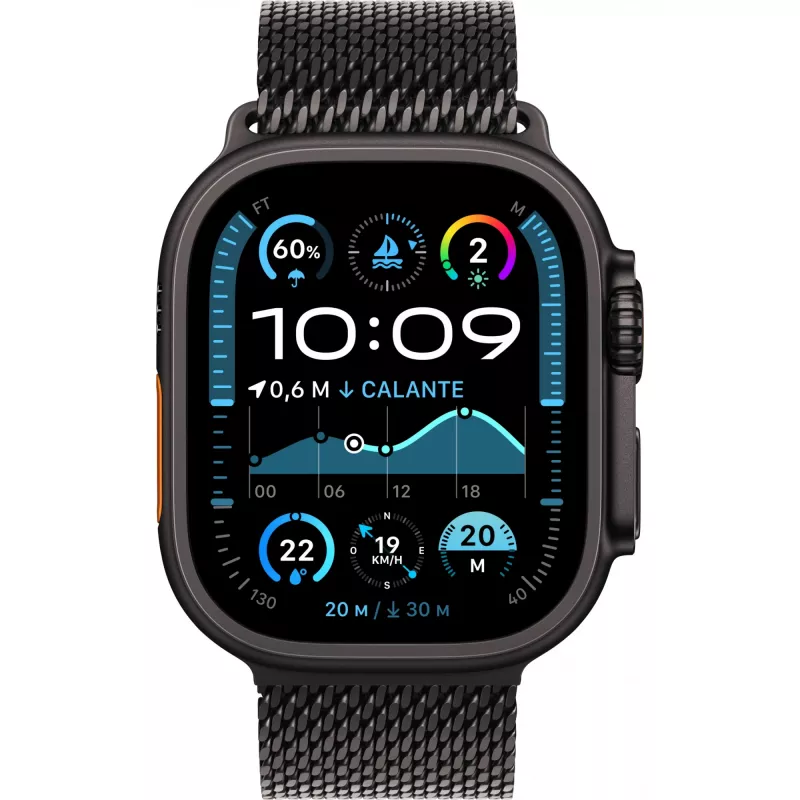 APPLE Watch Ultra 2 GPS + Cellular 49mm Czarna Koperta z Tytanu z Czarną Bransoletą Milanese Loop - L