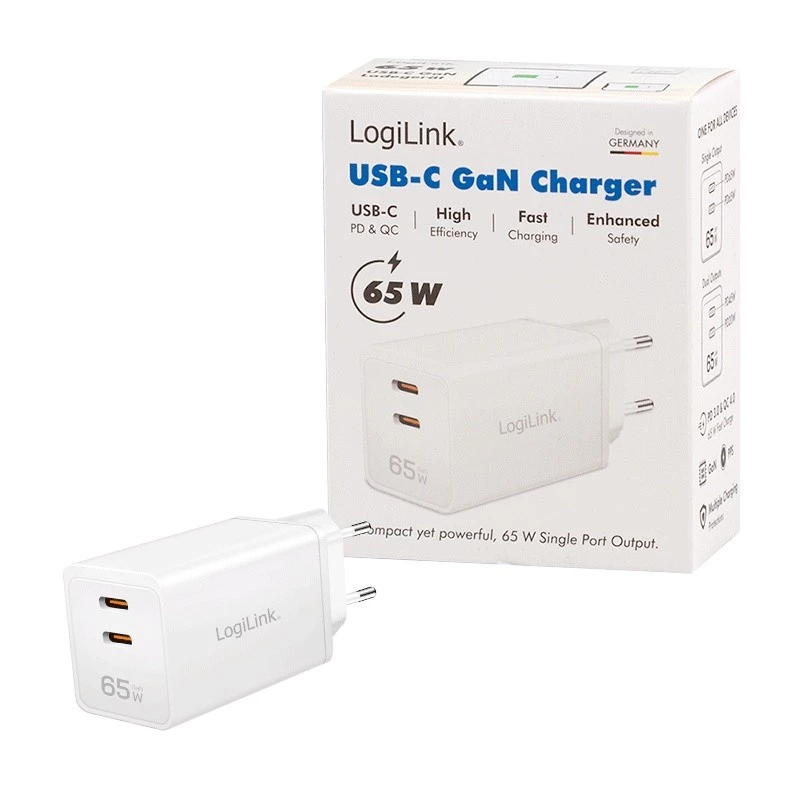 Adapter podwójny USB 65W, 2xUSB-C, biały