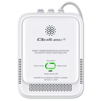 Alarm czujnika CO QOLTEC 52576 — czujnik tlenku węgla, alarm 85 dB