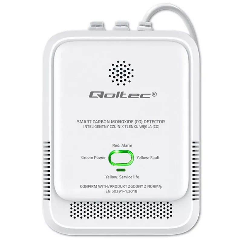 Alarm czujnika CO QOLTEC 52576 — czujnik tlenku węgla, alarm 85 dB