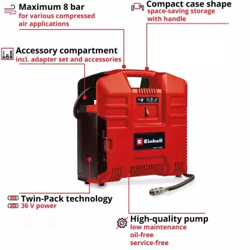 Kompresor powietrza Einhell TE-AC 36/8 130 l/min 8 bar akumulatorowy