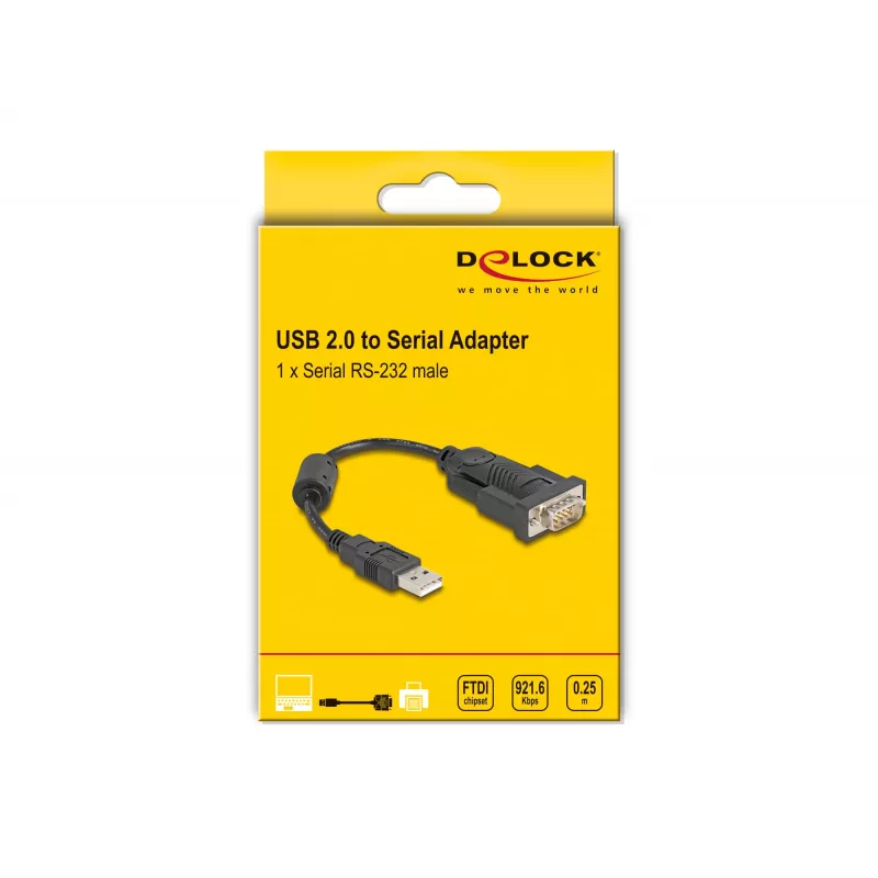 DeLOCK 61549 Kabel szeregowy Czarny 0,25 m USB Typ-A RS-232