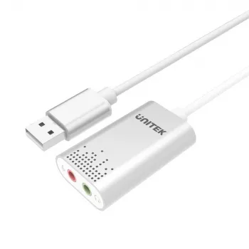 Konwerter audio Unitek Y-247A, srebrny, złącze USB Type-A, kompaktowy 12×28×46 mm