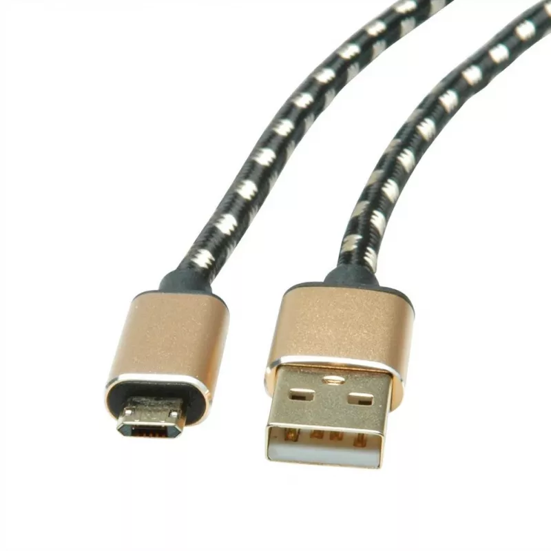 ROLINE 11.02.8819 Kabel USB 0,8 m USB 2.0 USB C Micro-USB B Czarny - Złoty (11.02.8819)