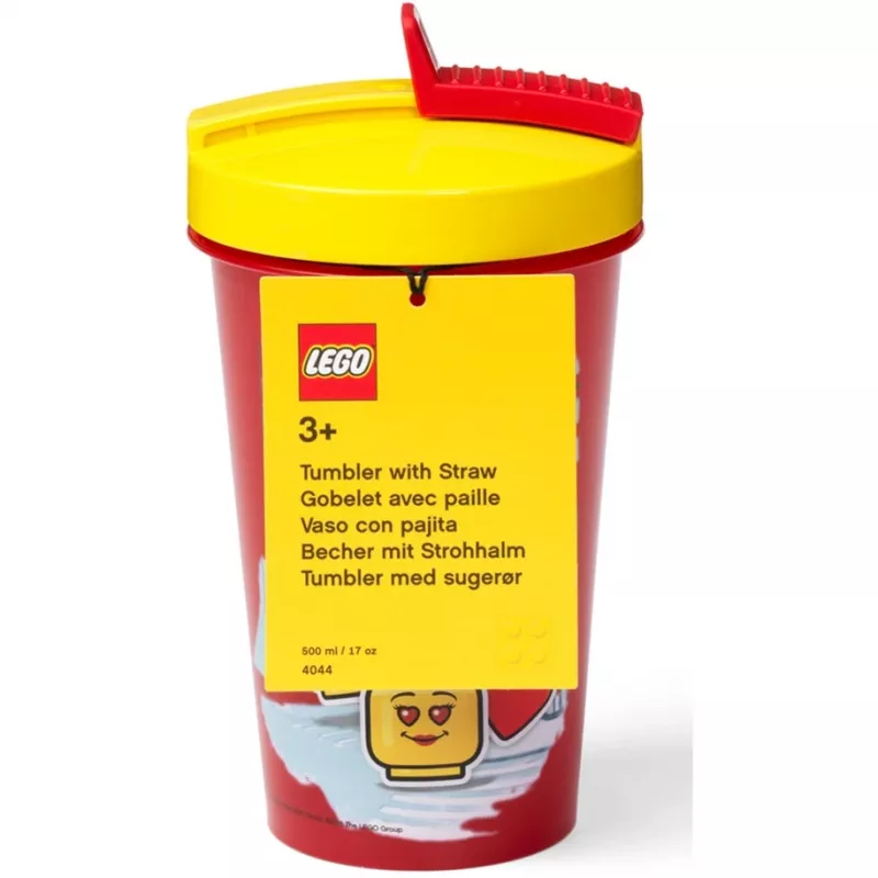 Kubek ze słomką Room Copenhagen LEGO Iconic Girl jaskrawoczerwony 500 ml (czerwony/żółty)
