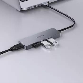 Hub USB Aukey CB-H36 — 4-portowy USB 3.2 Gen 1 Type-A, host USB 2.0, 5000 Mbit/s, aluminium srebrny