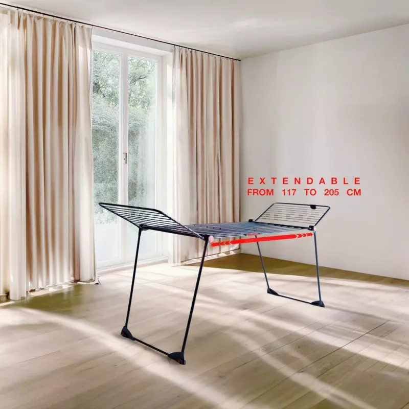 Suszarka do ubrań VILEDA Infinity Flex Ultimate Telescopic — czarna, aluminium lakierowane, 30 m powierzchni suszenia, składana, kółka
