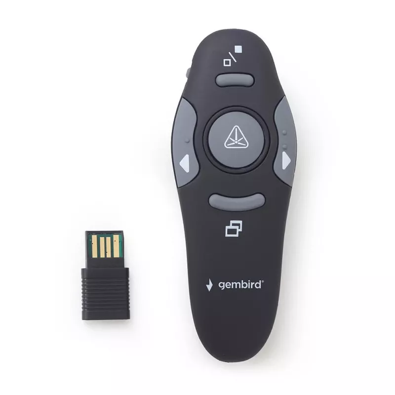 GEMBIRD wireless IR presenter WP-L-11, 4 buttons, 2.4 GHz RF USB receiver, Czarny, AAA bateria