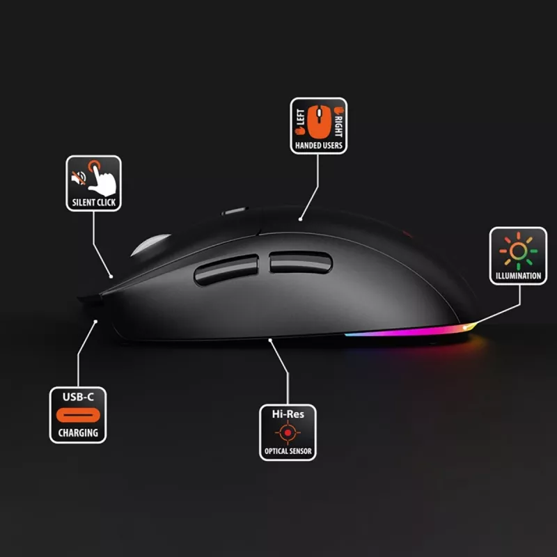 Mysz bezprzewodowa MEDIA-TECH MT1124 BT/RF Silent & Recharge — symetryczna, 3200 DPI, Bluetooth + USB 2,4 GHz, 6 przycisków, akumulatorowa