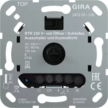 Regulator temperatury pokojowej Gira 247200, 230 V, siłownik otwierająco-zamykający