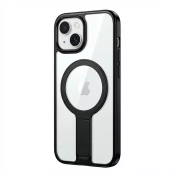 Pokrowiec ochronny GUAN do Apple iPhone 16 ze szkłem hartowanym 10H i wbudowaną podstawką, przezroczysty/czarny