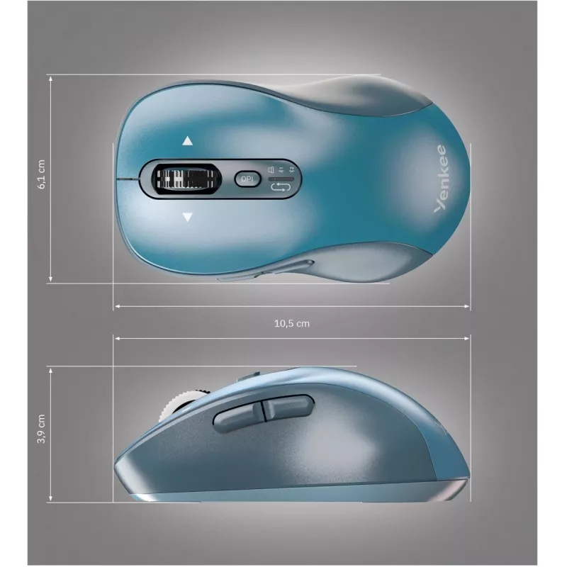 Mysz bezprzewodowa YENKEE YMS2010BE ergonomiczna dual-mode, 2.4 GHz USB + Bluetooth 5.1, 4-poziomowe DPI 1000–3200, 6 przycisków