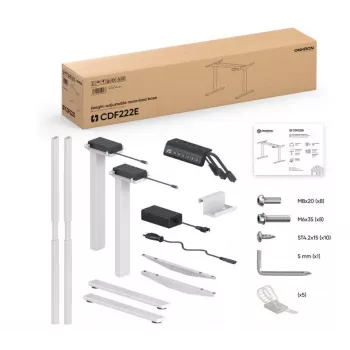 Rama do biurka regulowanego ONKRON CDF222E-W Elektryczna 2-nogowa, biała, szerokość 100–170 cm, skok 73+ cm, obciążenie 100 kg
