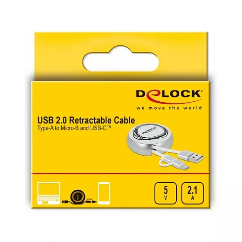 Retractable kabel DeLOCK USB 2.0 2 w 1 Typ-A na Micro-B i USB-C™
