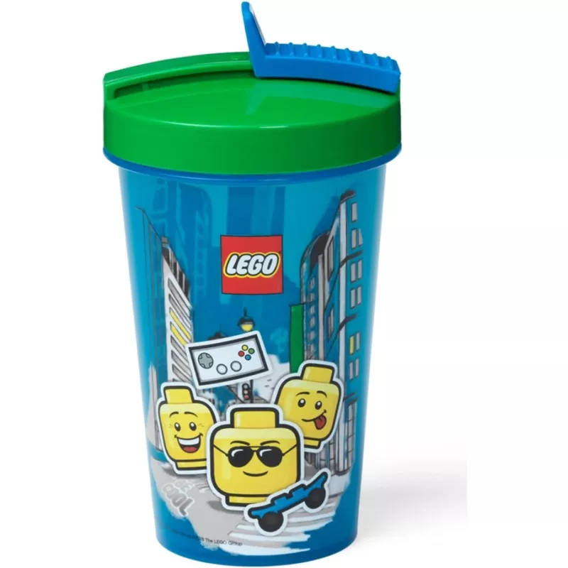 Room Copenhagen kubek LEGO ze słomką Iconic Boy Bright niebieski (niebieski/zielony, 500 ml)