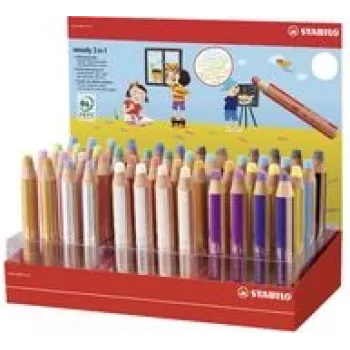 Kredka/pastelka Stabilo Multitalentstift woody 7,60 cm (3) — okrągły ekspozytor 48 kolorów, wielofunkcyjna: kredka, akwarela, kredka woskowa