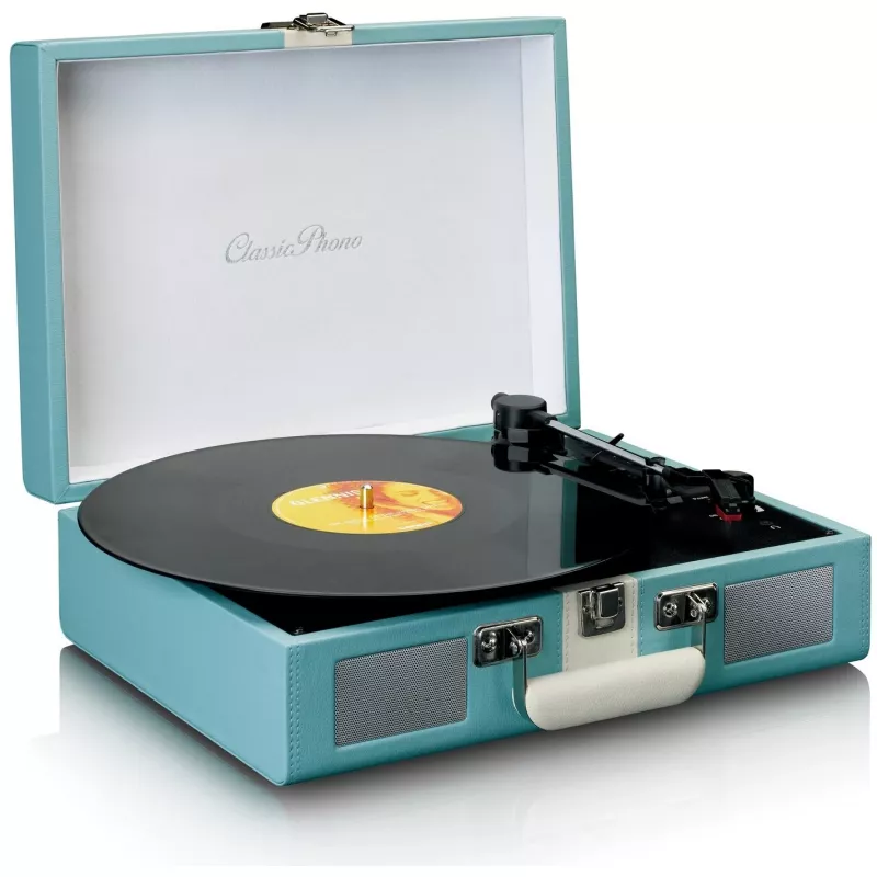 Gramofon audio z napędem paskowym Lenco TT-110 niebiesko-biały półautomatyczny
