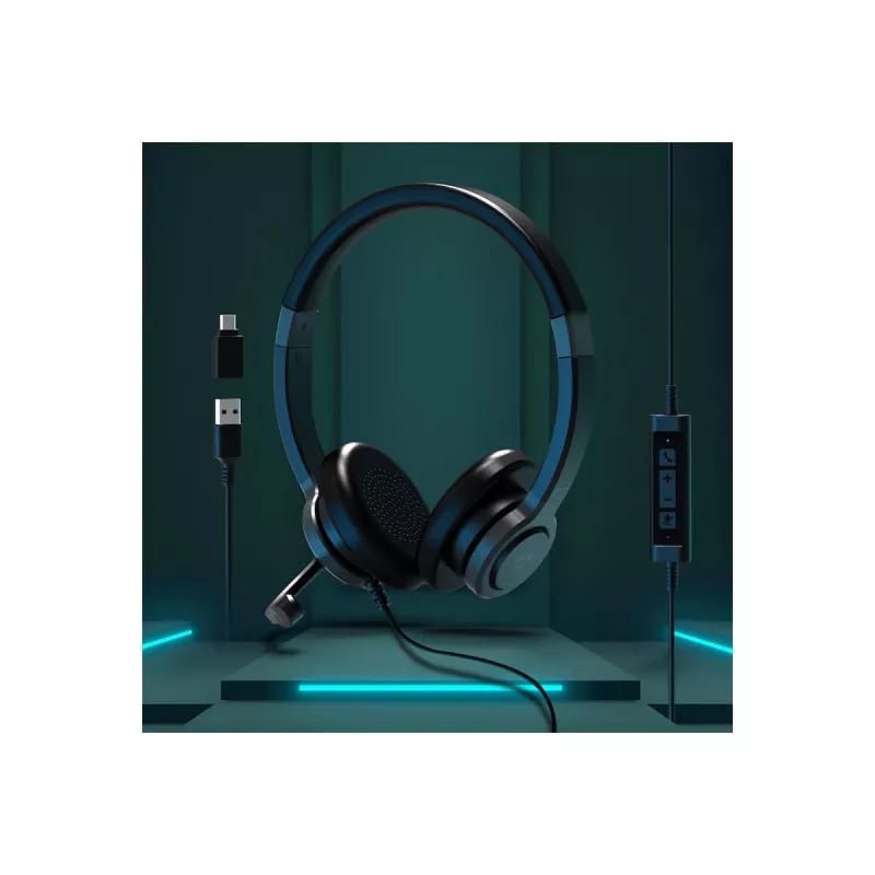 PORT CONNECT | Słuchawki USB Stereo PRO ON'R 300 | Przewodowe | Nauszne | Redukcja szumów | Czarny