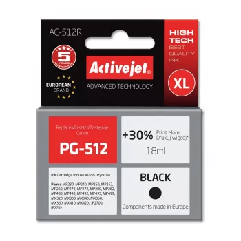 Activejet AC-512R Tusz (zamiennik Canon PG-512; Premium; 18 ml; czarny)