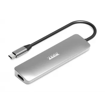 Hub interfejsu Port Designs 900162 USB Type-C — Wyjście USB Type-C, 3840x2160@60Hz, wejście 20V/5A, 117×34×13 mm, srebrny