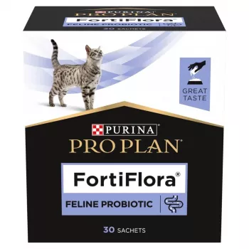 Suplement probiotyczny Purina Pro Plan FortiFlora 30 x 1 g saszetki dla kotów — proszek, wspiera florę jelitową i odporność