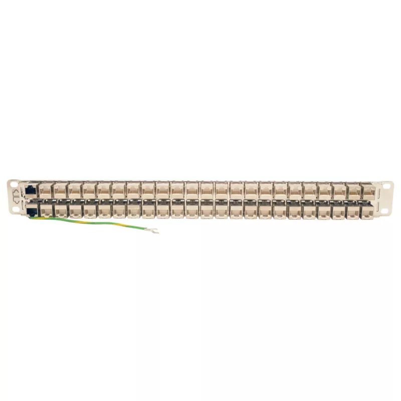 Tripp N254-048-SH-6A 48 portów, 1U, ekranowana, Cat6a STP panel krosowy przepustowy - RJ45 Ethernet - TAA - 10 Gigabit Ethernet - RJ-45 - Cat6a - Srebrny - Biały - Montaż w szafie